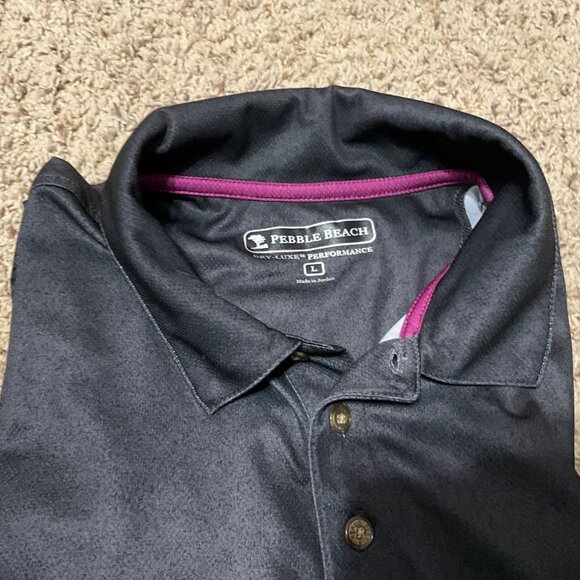 Pebble Beach Mens Performance Polo Shirt Black With Purple Stripes Size Large - Picture 9 of 13